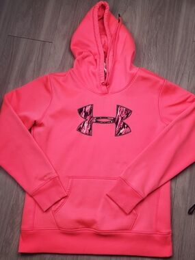 Under Armour Hot Pink Pullover Hoodie with Camo Logo Read